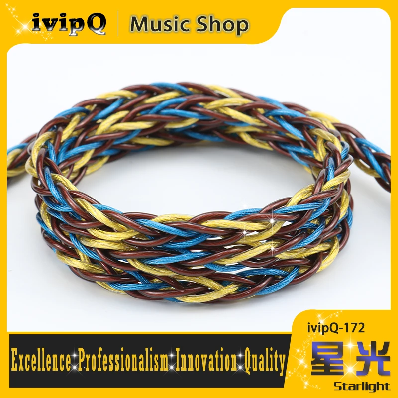 Cable de Actualización para Auriculares HiFi IvipQ-172 Starlight de 8 Núcleos, Cable de Repuesto con Conductor Mixto de 2 Pines 0.78 MMCX IE900 para FH19 GGC IQ-03