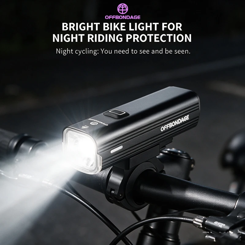 OFFBONDAGE Luz Delantera para Bicicleta de 4500mAh y 1000LM, Lámpara de Bicicleta de Aleación de Aluminio para MTB y Bicicleta de Carretera, Recargable Tipo-C, 5 Modos, Luz Nocturna para Ciclismo, Linterna Frontal Ligera, Accesorios para Bicicleta de Montaña