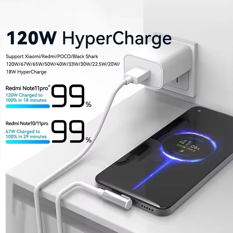 Cargador rápido de 120W para Xiaomi 14, 13, 12, 11 Pro, Ultra Lite, USB A a tipo C, Cable de carga rápida para teléfono, accesorios Redmi Note 12