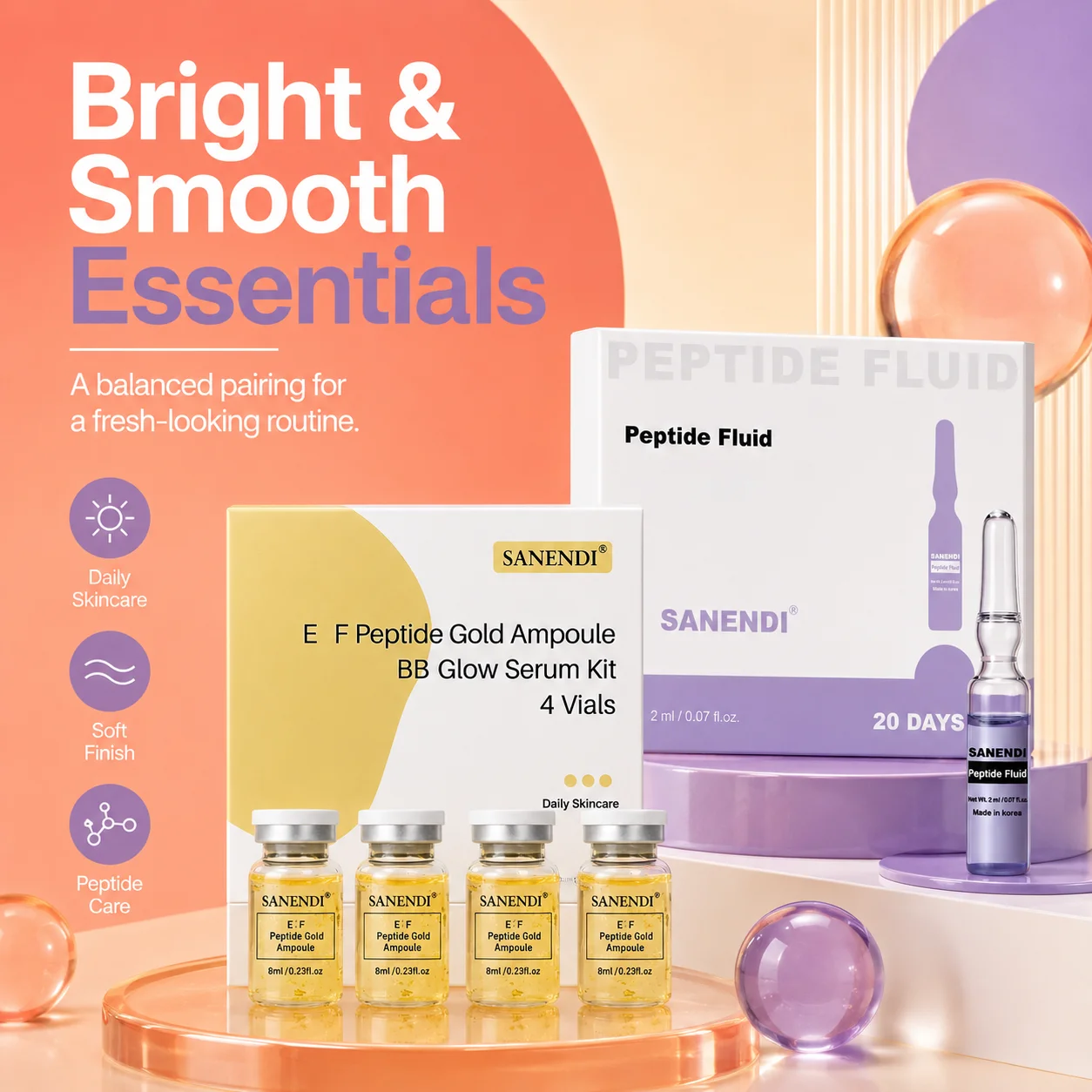 Suero de Colágeno y Péptidos Sanendi para Reafirmar la Piel, Cuidado Facial Diario con EGF, bbglow, Hidratación Suavizante, Kit de Salón Der.pen