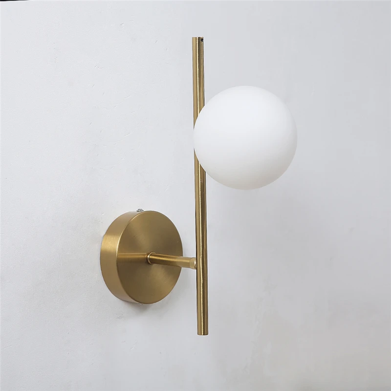 Lámparas de pared Led modernas, luces de pared doradas para interiores con bola redonda de cristal lechoso, luces de pared para cabecera, bombillas dobles G9 con bombilla