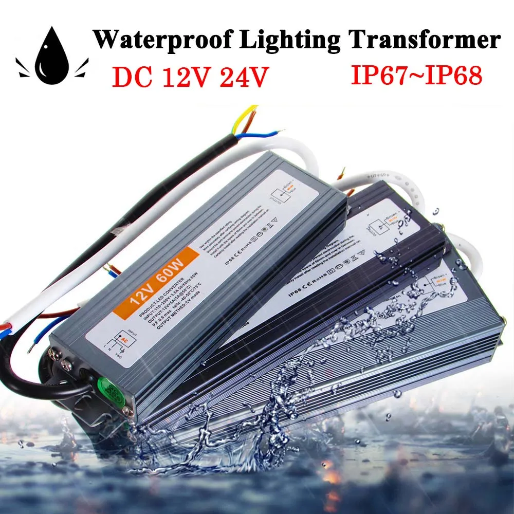 Fuente de alimentación conmutada impermeable DC 12V 24V IP67 ~ IP68 transformador de iluminación LED para exteriores 10W 20W 30W 50W 60W 80W 100W 200W 300W