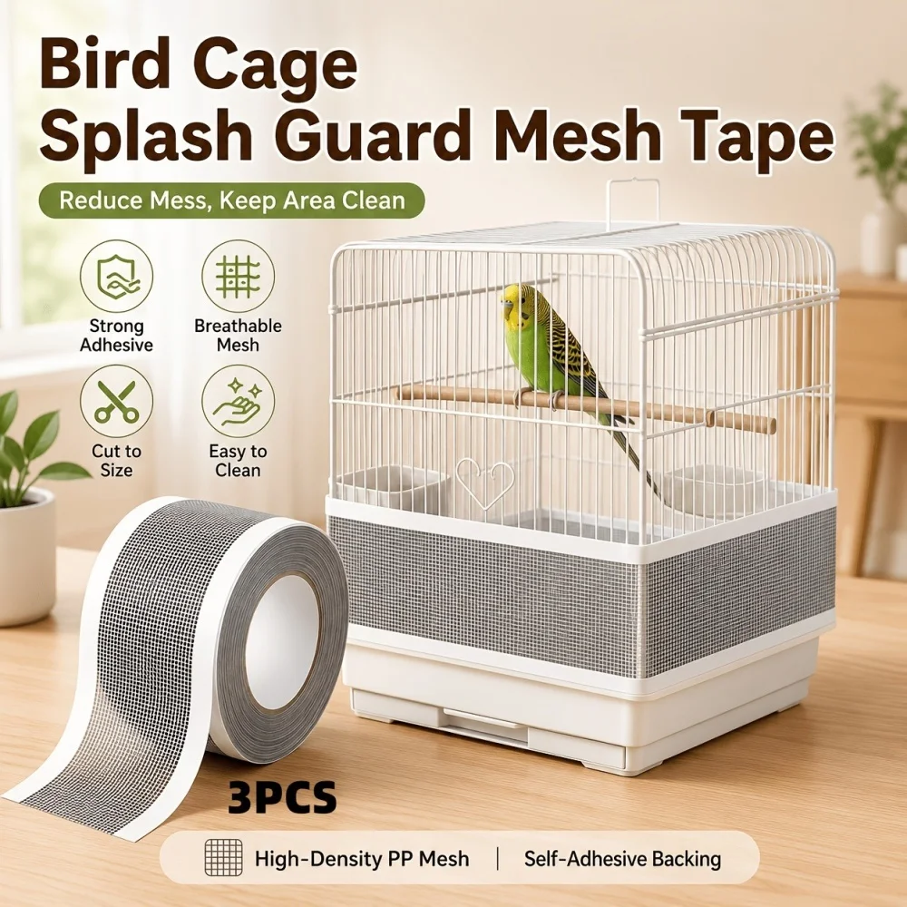 1 unidad de red de malla autoadhesiva y cortable para jaula de pájaros, protector transpirable antisalpicaduras, cubierta envolvente, accesorios para plumas de loros
