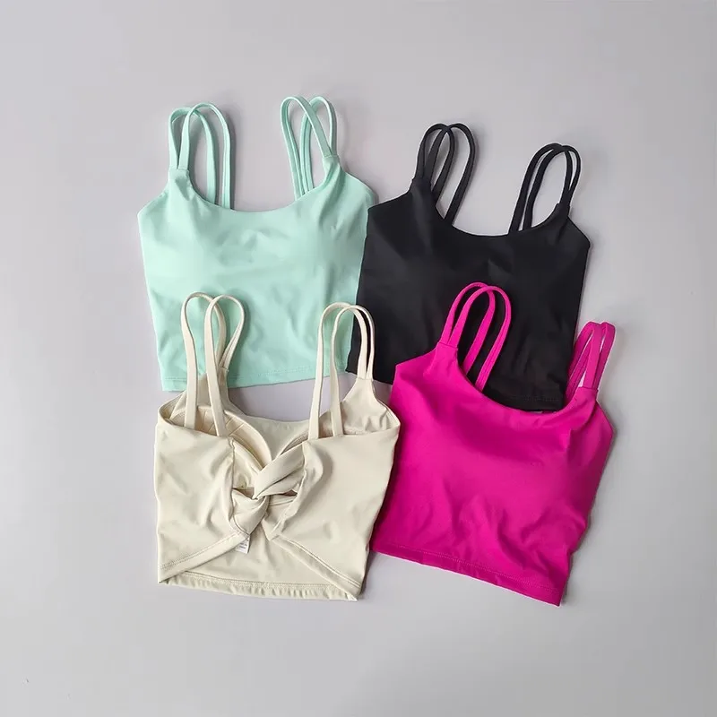 Sujetadores deportivos para mujer, top de fitness, lencería sexy, sujetador push-up con almohadillas fijas, sujetador de yoga, ropa interior con nudo en la espalda, chaleco para correr, tops de gimnasio