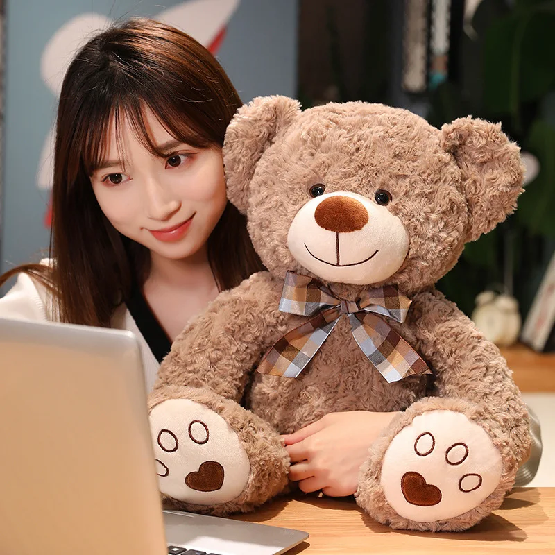 Oso de peluche clásico bonito de 35/50/60CM, juguetes de peluche Kawaii con pajarita, almohada de peluche, muñecos suaves rellenos para niños y niñas, regalos para amantes
