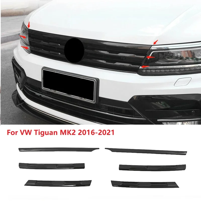 Para VW Tiguan MK2 2016-2021, parachoques delantero de coche, rejilla central de malla, tiras de moldura, cubierta embellecedora, estilo cromado