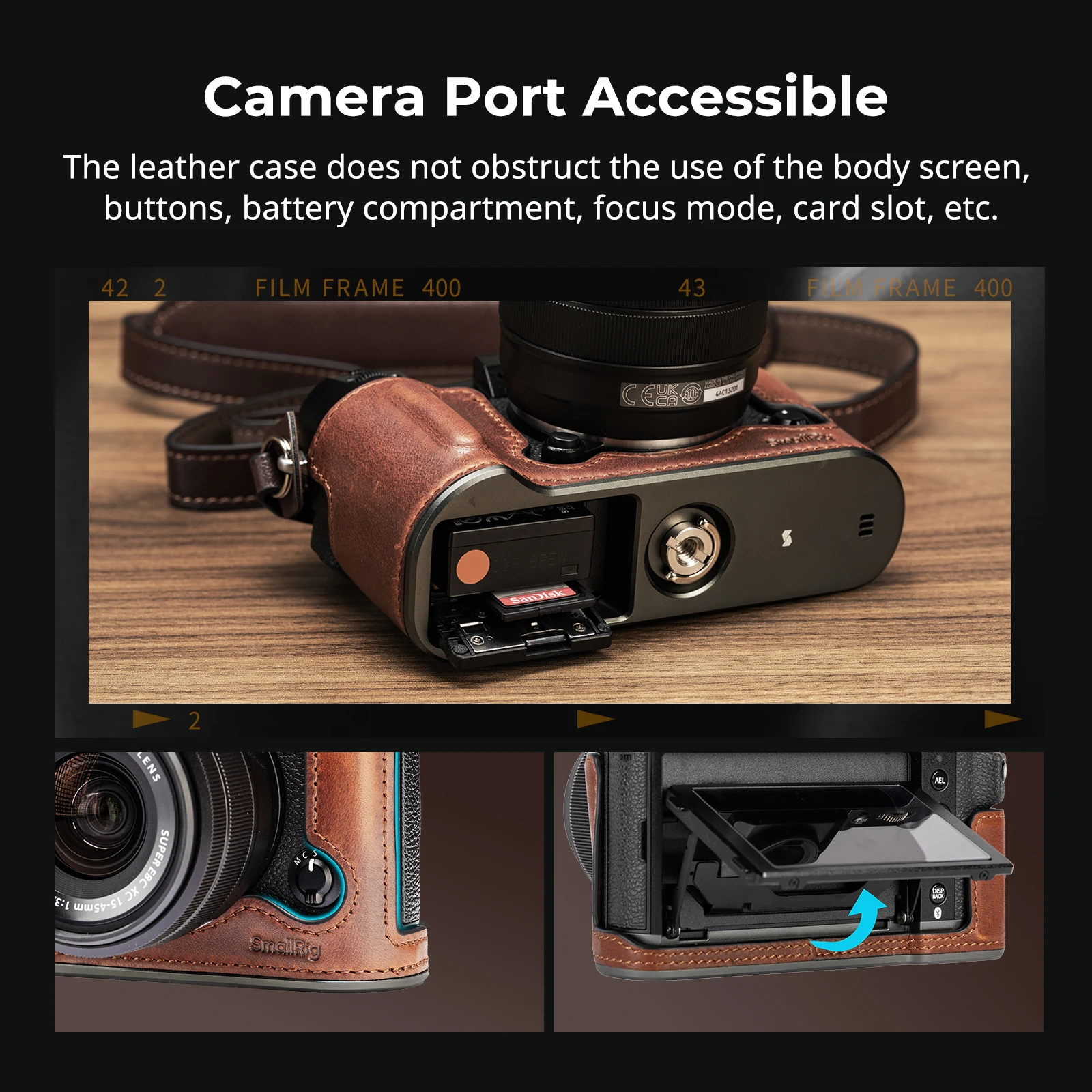 SmallRig-Kit de media Funda de cuero para cámara de X-T50, para FUJIFILM X-T50, estilo Retro, con correa para el hombro (negro/marrón/verde) -4710