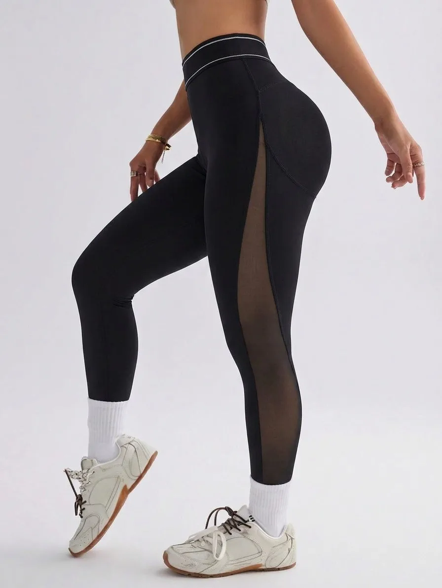 Leggings deportivos de malla para mujer, pantalones de yoga de cintura alta, leggings