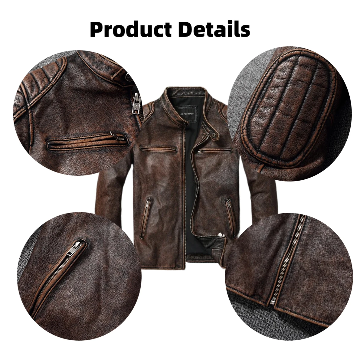 Nueva chaqueta de cuero de vaca de 100%, ropa de capa superior para hombre, ropa de motocicleta con cuello levantado para hombre, ropa de motocicleta de talla grande para Otoño e Invierno