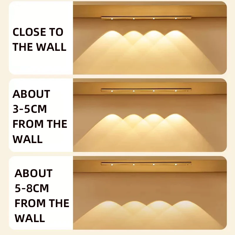 Luz LED blanca/negra para armario, luz LED con Sensor de movimiento recargable por USB para iluminación de armario de cocina, 20CM/30CM/40CM/50CM