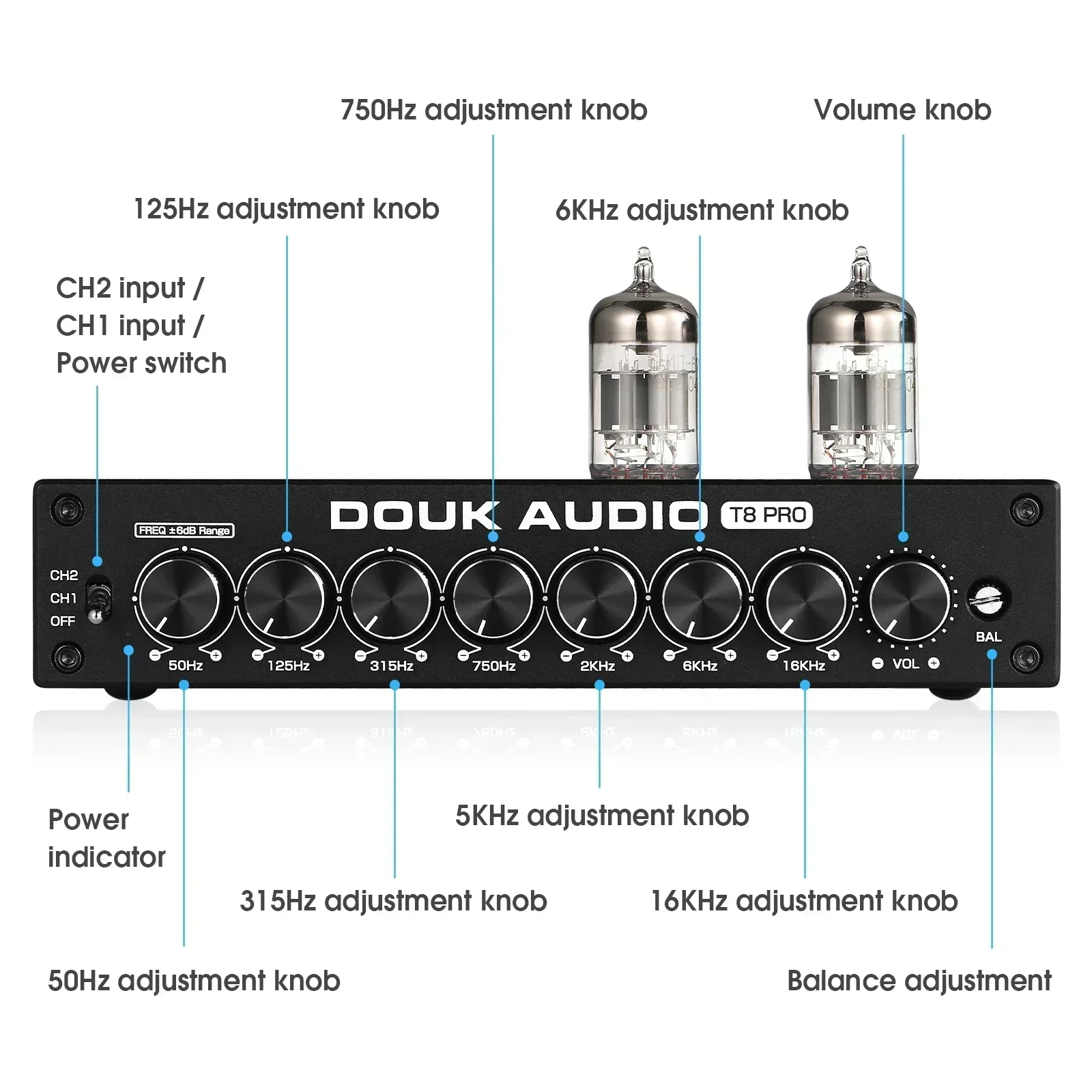 Douk Audio HiFi válvula tubo estéreo equilibrado XLR/RCA preamplificador EQ de 7 bandas ecualizador escritorio en casa amplificador de auriculares