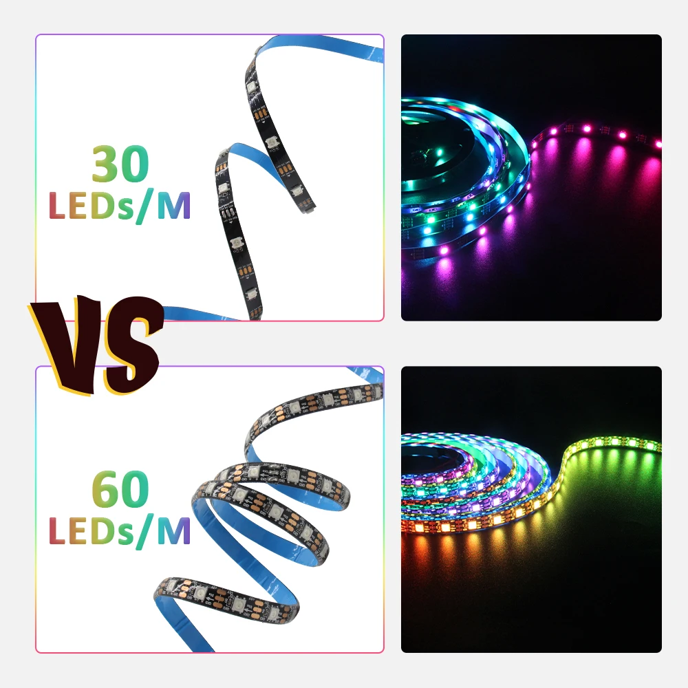 Tira de luces LED WS2812B RGBIC 5V DC 5050 300LED SMD cinta LED Digital lámpara de cinta PCB negro impermeable direccionable RGB IC raya