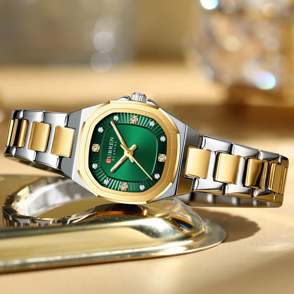 Reloj CURREN Gold para mujer con detalles de diamantes, elegante banda de acero inoxidable, diseño elegante viene con caja gratis