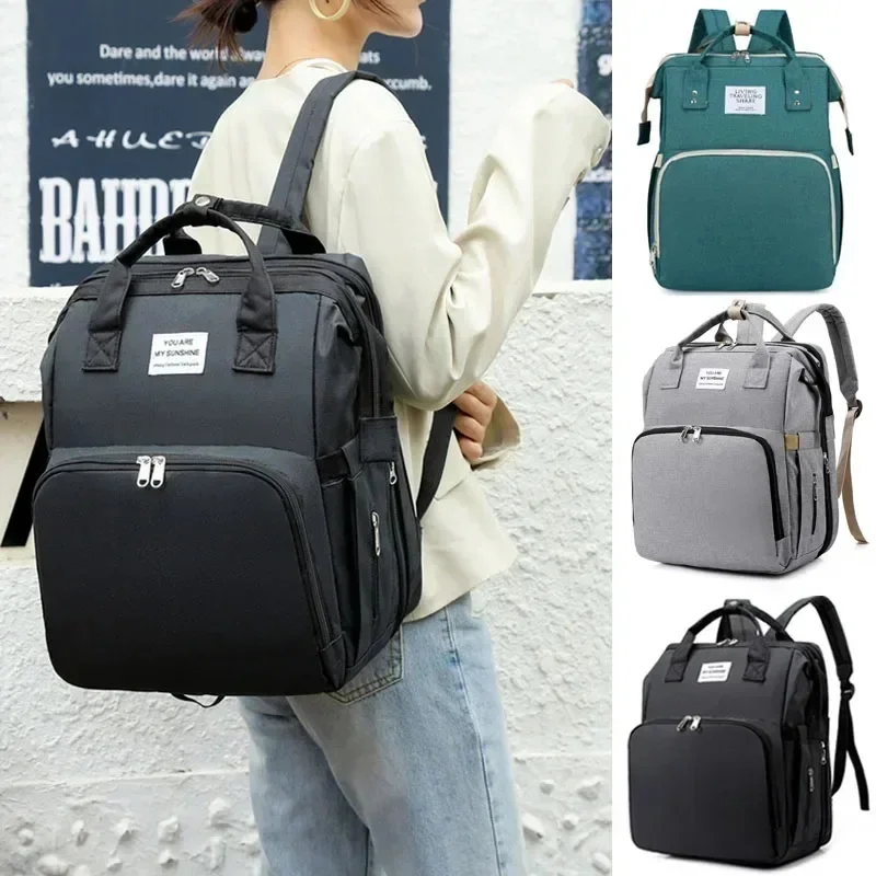 Mochila Pañalera de Gran Capacidad para Mamá con Cambiador, Cama Plegable para Bebé y Bolsa de Lactancia para Almacenamiento de Biberones