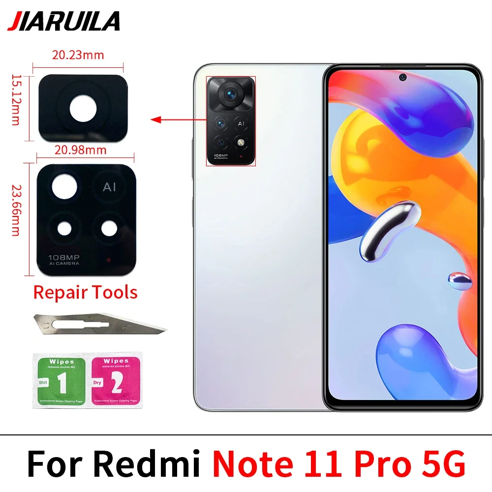 Lente de cámara trasera para Xiaomi Redmi Note 13 12 11 Pro Plus 5G 4G, lente de cristal de cámara trasera con adhesivo de pegamento