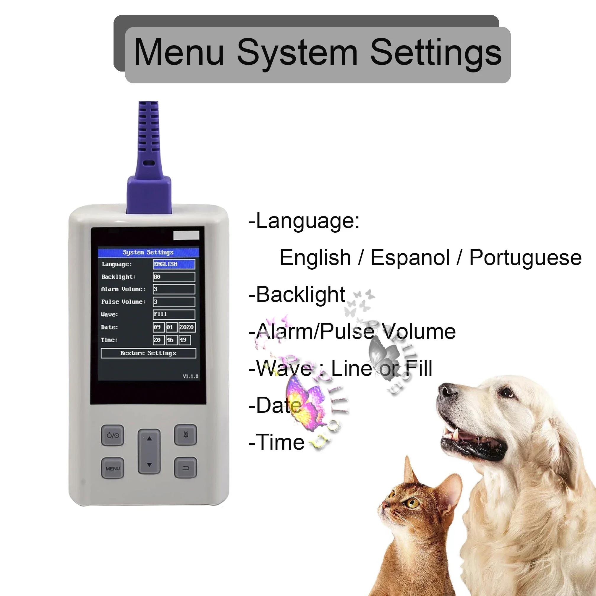 Oxímetro de Pulso Portátil Veterinario, Monitor de Signos Vitales SPO2 PR PI, Monitor de Frecuencia Cardíaca con Memoria, para Adultos, Neonatos, Mascotas, Hospitales, Clínicas y Hogares