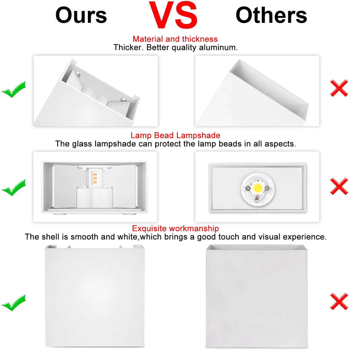 Apliques de pared LED, lámpara de pared IP65 moderna para interiores y exteriores de 6W, luces de montaje en pared arriba y abajo para sala de estar, pasillo y dormitorio