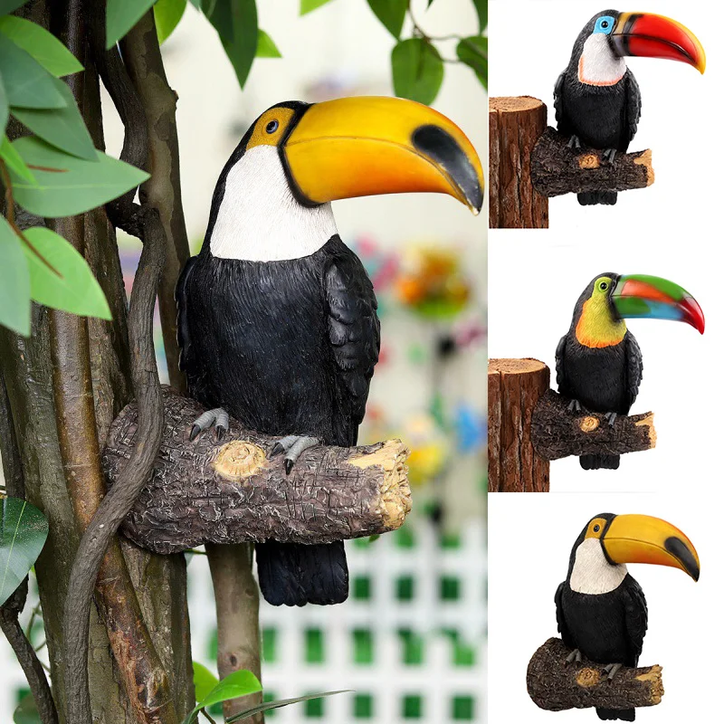 Estatuilla de pájaro Tucán, decoración de árbol, adornos colgantes de resina, estatua de jardín, simulación creativa, decoración de pared de patio de animales