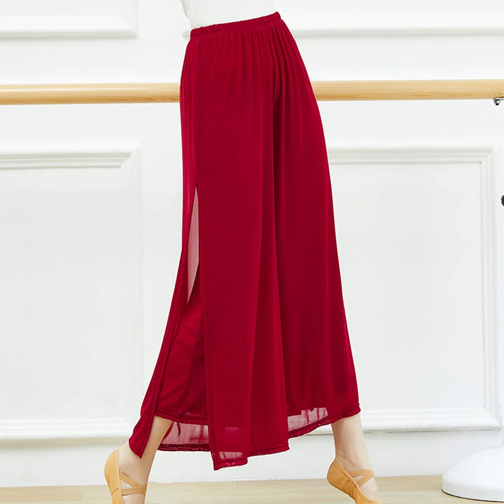 Pantalones de baile modernos para mujer, pantalones de baile de pierna ancha holgados de nailon de malla, pantalones de Yoga diarios para danza clásica china para mujer