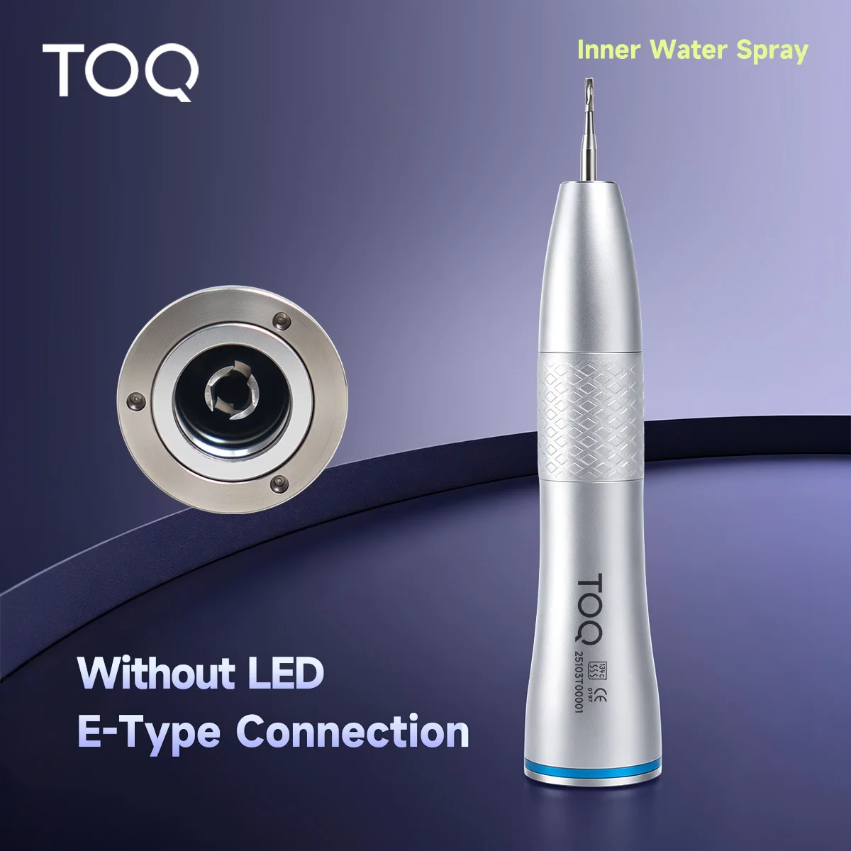 Turbina de aire de mano recta de baja velocidad con rociador de agua interno TOQ Dental, cuerpo de acero inoxidable autoclavable, compatible con E-type
