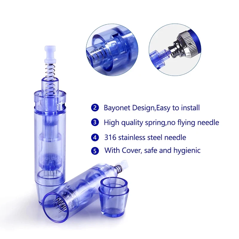 50 Agujas de Bayoneta para Derma Pen A1 Nano/9Pin/12Pin/36Pin/42Pin, Cartuchos de Repuesto de 0.25mm para Microagujas