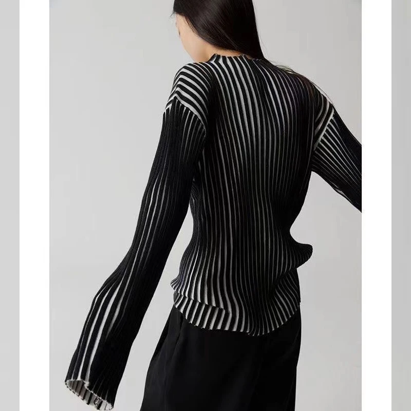 Suéter a rayas de Color de contraste para mujer, jerseys de manga larga ajustados informales, Tops elegantes y cómodos, otoño e invierno, nuevo