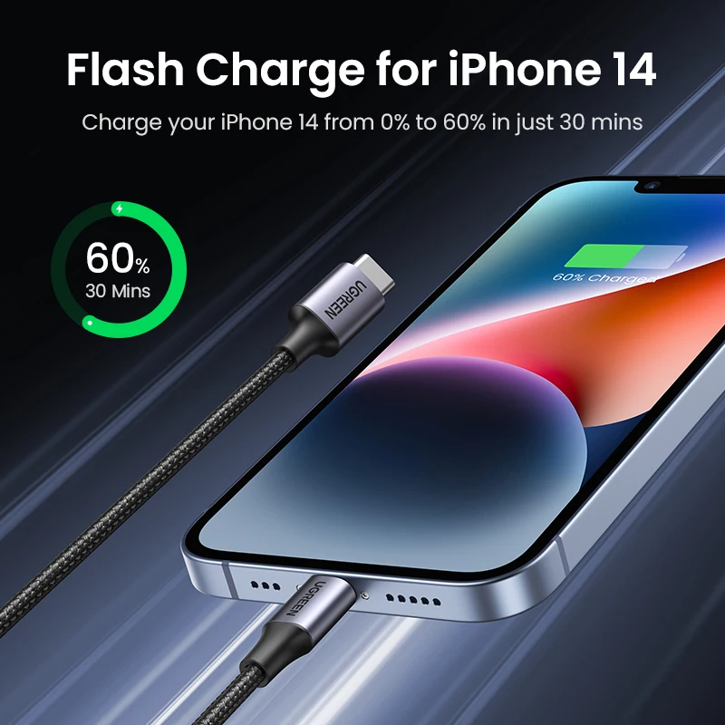UGREEN-Cable USB tipo C a Lightning para iPhone 14, 13, 12, 11 Pro Max, carga rápida, 20W, PD, iPad