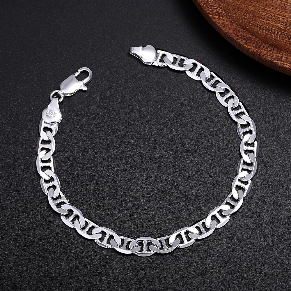 Productos de moda, Plata de Ley 925, collar de cadena clásico de 6MM, pulsera, conjunto de joyería para mujeres y hombres, regalos de boda para parejas