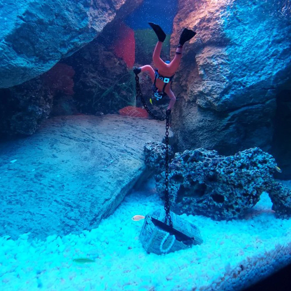 Cofre del Tesoro, decoraciones para pecera, Cazador del Tesoro, accesorios de decoración para acuario, figura de acción de buzo, adorno para pecera