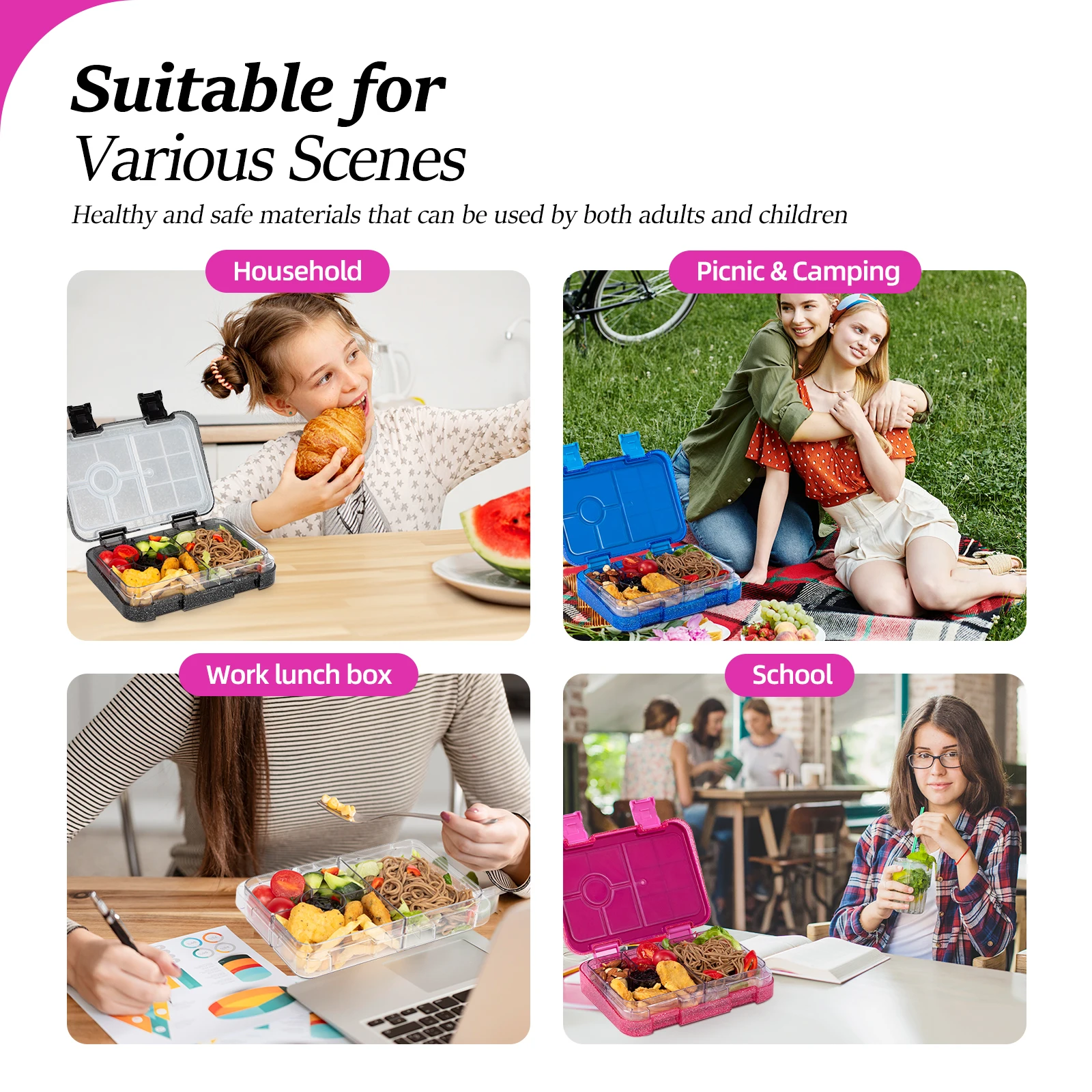 Fiambrera sellada portátil, caja Bento para estudiantes, microondas disponible, calefacción, personal de oficina escolar, contenedores de alimentos para frutas, tenedores, cucharas