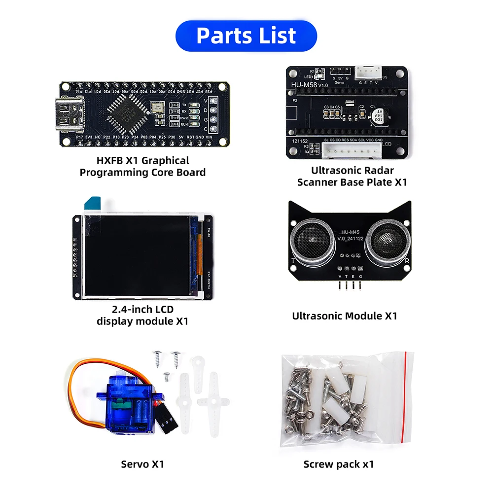 Módulo de Sensor de Radar Ultrasónico, Kit DIY de 5V CC, Programa Gráfico HXFB Compatible con Arduino, Detección de Distancia para Estudiantes