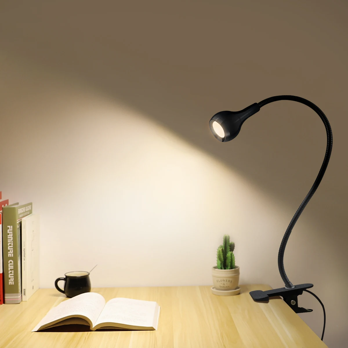 Lámpara de escritorio Flexible de 360 grados con Clip de soporte, lámpara de alimentación USB, luz de lectura para libros, Cable con Clip con interruptor de encendido y apagado, luz nocturna