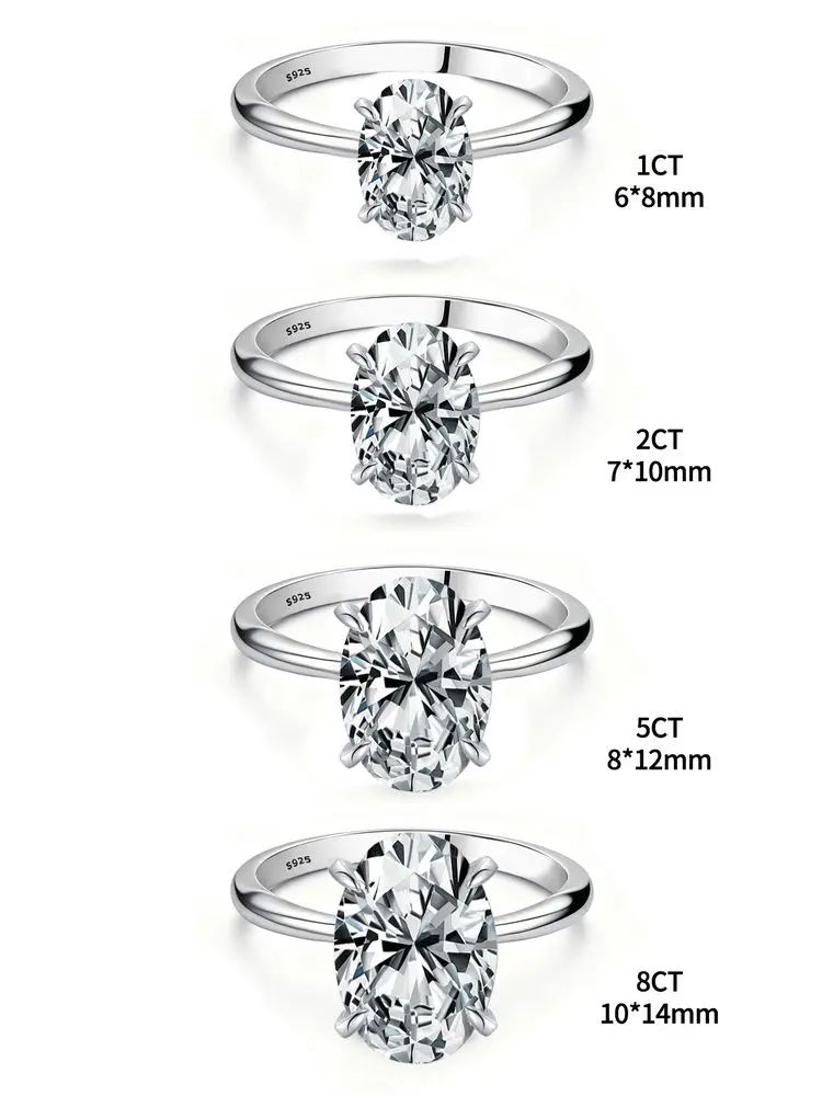 ROUSLY-Anillo de plata de ley 925 brillante con piedra ovalada de circón de 1-8CT para mujer, joyería fina de lujo de alta calidad para compromiso y boda