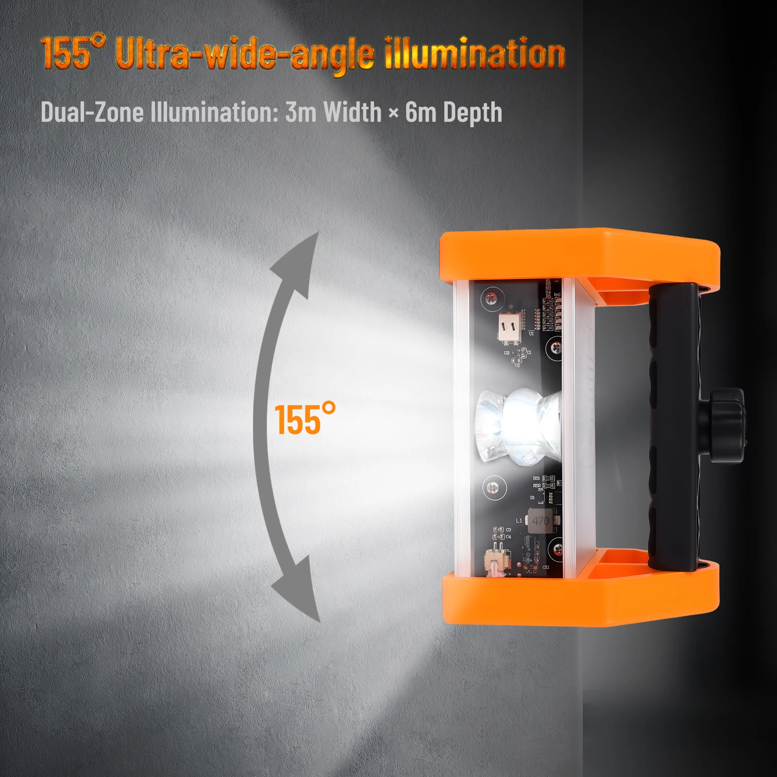 Lámpara de Desarrollo para Pulido de Paredes Podofo, Lámpara Malar 155 °   Lámpara Ultra Ancha, Lámpara Oscilante, Lámpara para Pintar, Herramientas Auxiliares para Lijar, Protección de Silicona, Resistente al Polvo y al Agua, Resistente a Impactos