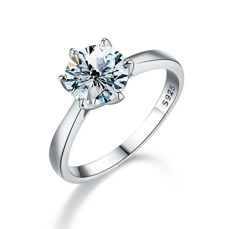 Anillos de boda clásicos de moissanita real de 0.5-2CT para mujer, regalo de plata esterlina 925 auténtica, joyería fina de alta calidad.