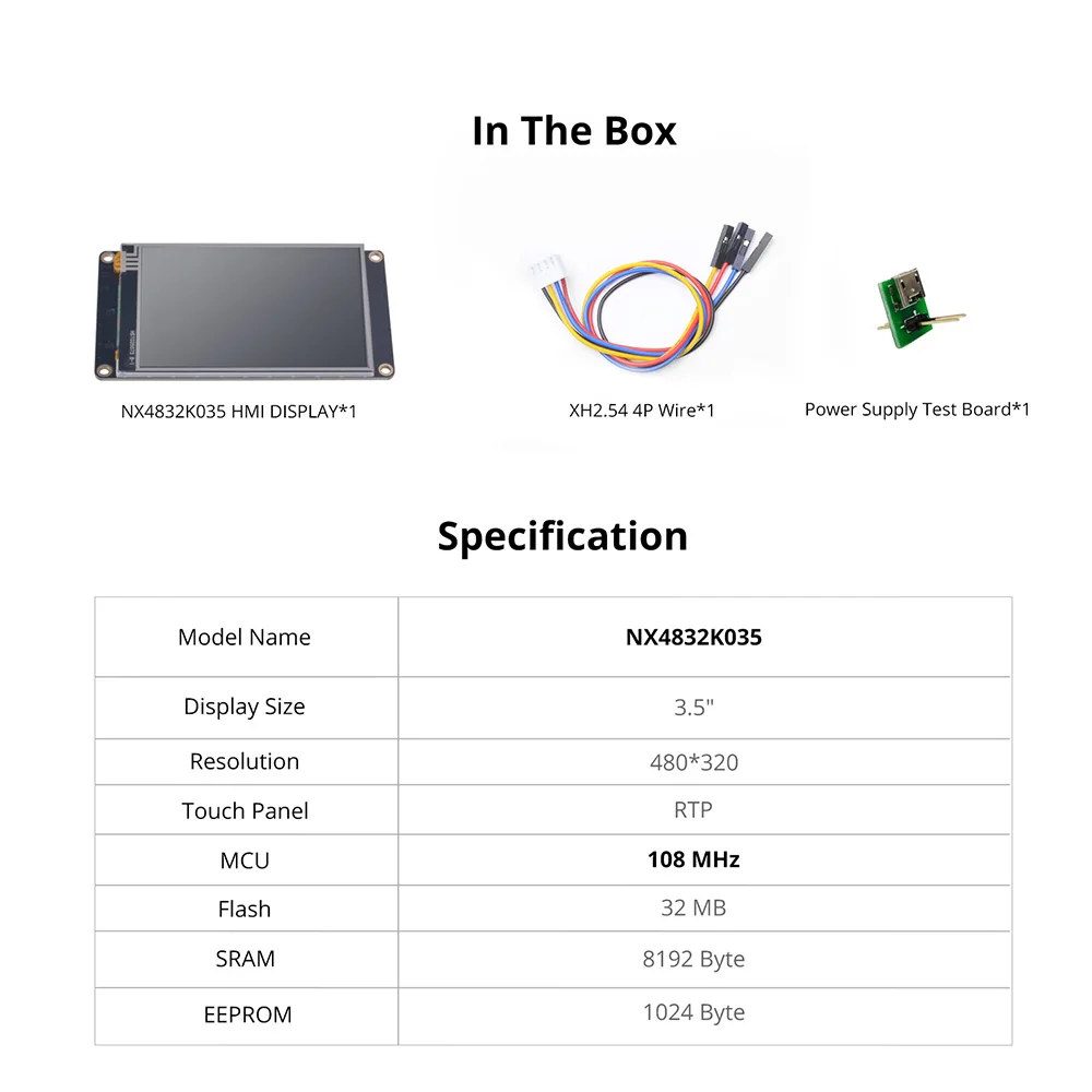 Nextion Enhanced NX4832K035 - Genérico 3,5 ''480*320 RTC incorporado / Capacidad de flash más grande / Reloj MCU más rápido Pantalla táctil HMI