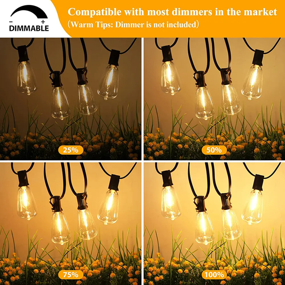 Tira de luces LED para exteriores, bombillas de plástico inastillables, resistentes al agua, para jardín, Patio trasero, porche, ST38, EU220V