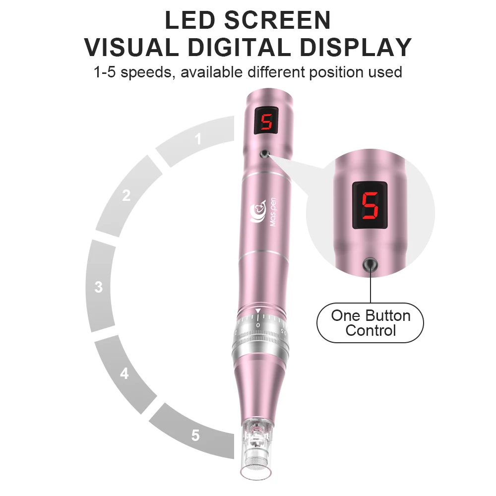 Dispositivo recargable de microneedling (Derma Pen/Mas Pen L3) para el cuidado de la piel, con dos puntas de repuesto.