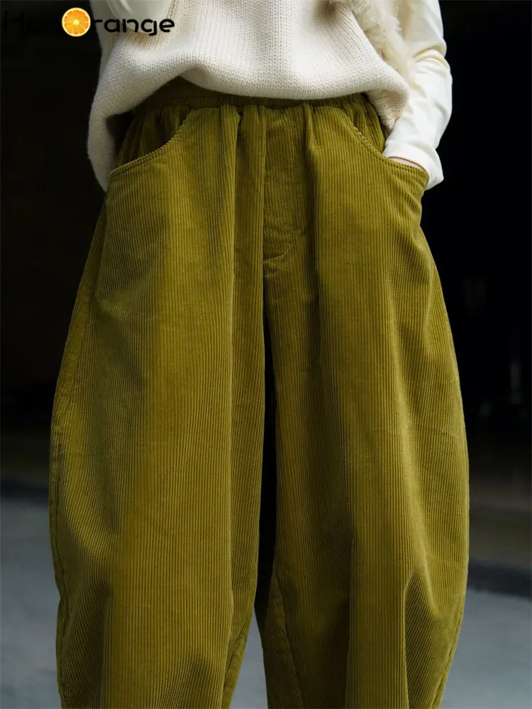 HanOrange 2026 Otoño Invierno Pantalones Anchos de Pana con Cordón Elástico para Mujer, Cintura Elástica, Holgados, Casuales y Cómodos