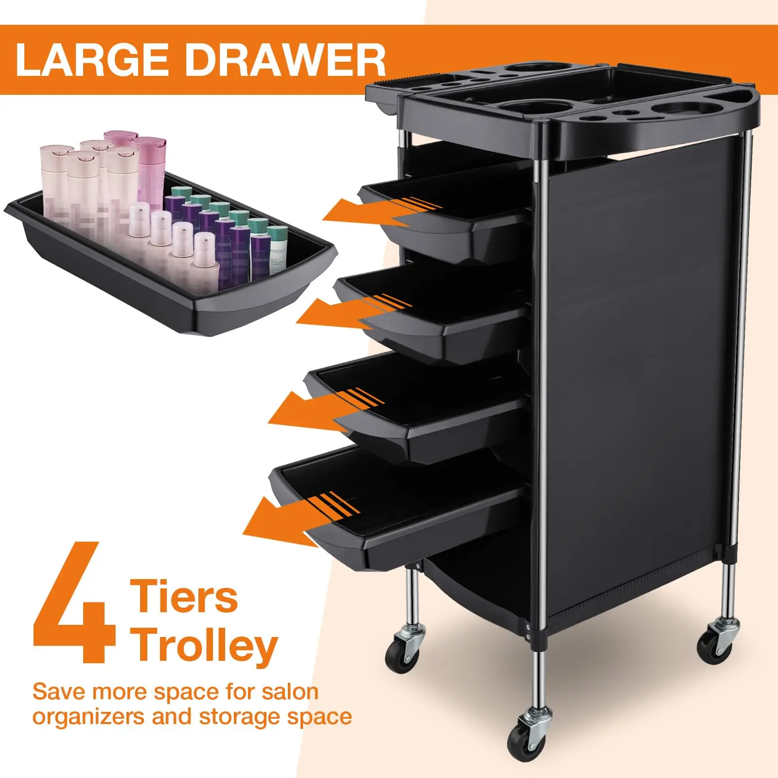Carro de belleza móvil de 6 niveles, carrito de salón con ruedas: almacenamiento que ahorra espacio para maquinilla de peluquería, peluquero, SPA y equipo de tatuaje