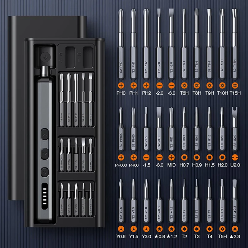 Juego de destornilladores eléctricos, Kit de herramientas eléctricas de precisión recargables con luz LED, 30 Bits para PC, herramientas de reparación de teléfonos móviles, mano DIY