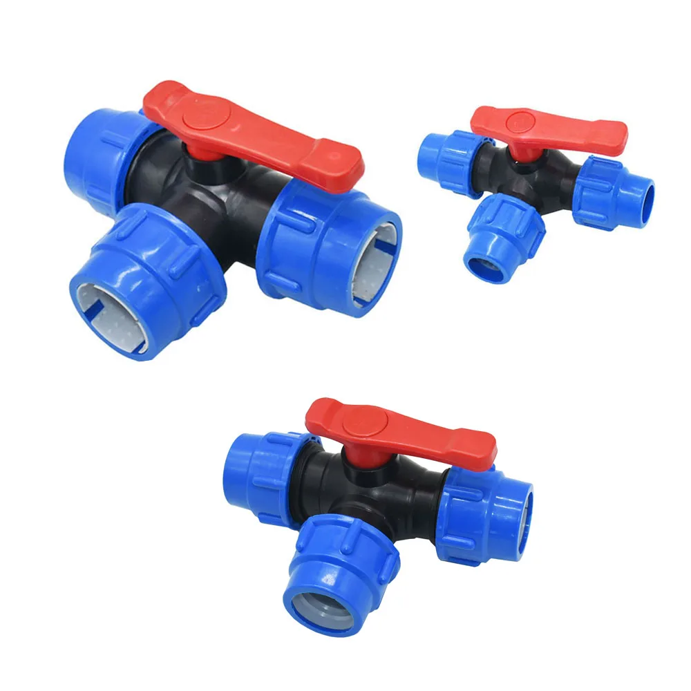 Conector de grifo de tubo de PE de plástico, divisor de agua en T, válvula rápida, acoplador de riego, conector de codo recto, 20/25/32/40/50/63mm