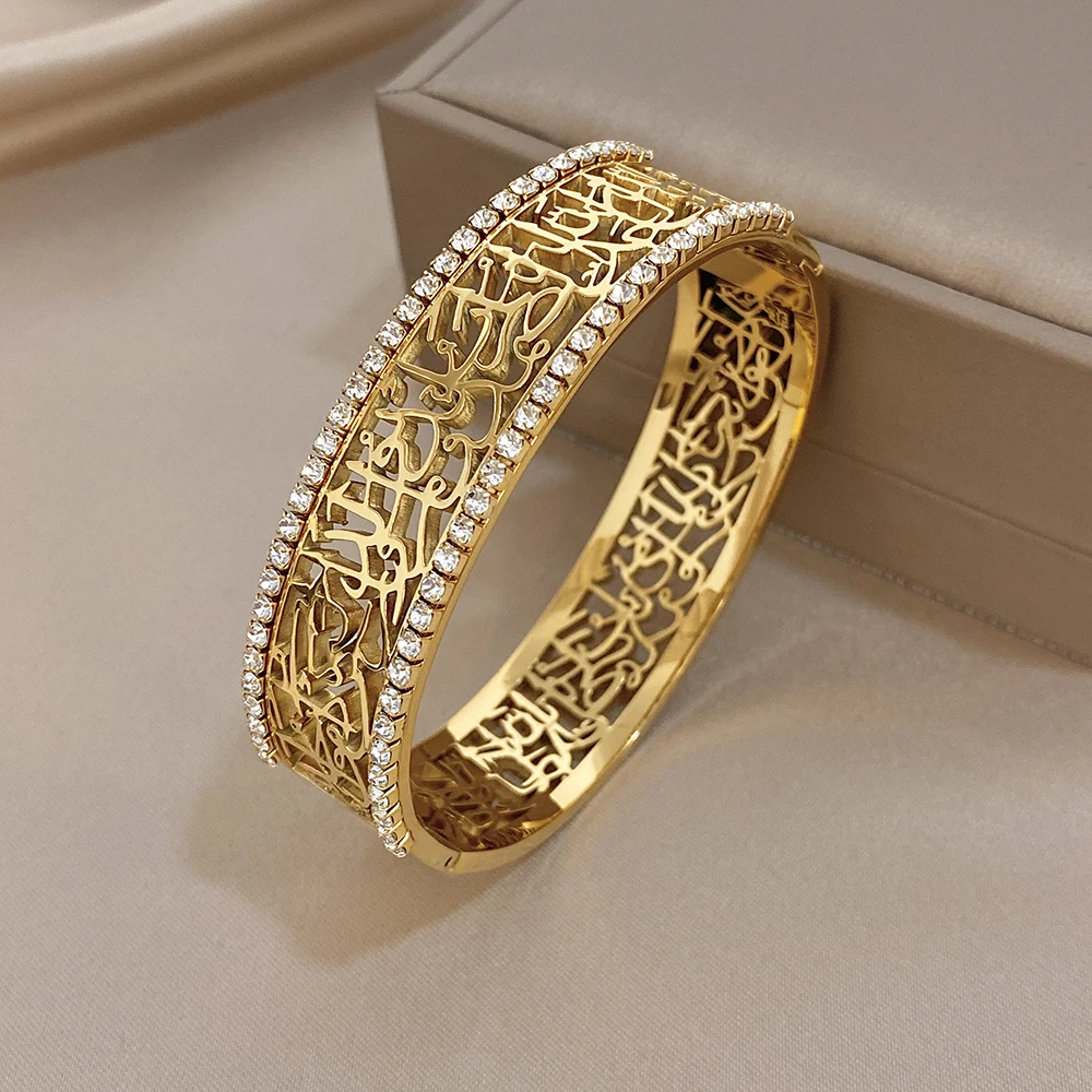 AENSOA, brazaletes de alta calidad que no se decoloran para mujeres y hombres, diseño único y exquisito con tallado hueco, pulsera de diamantes de imitación, joyería