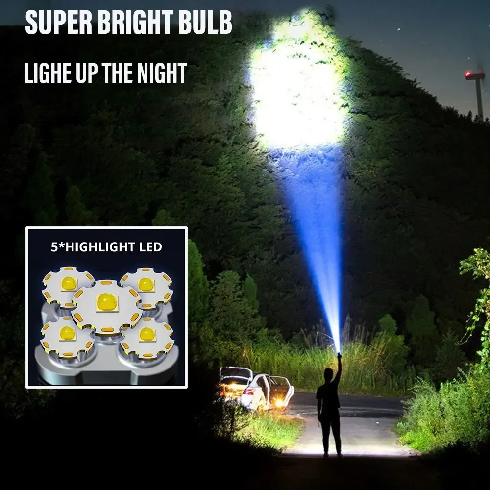 Linternas Led de alta potencia de 5LED, foco recargable para acampar con luz lateral, 3 modos de iluminación para acampar, aventura al aire libre