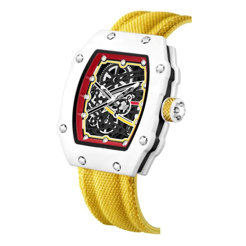 Relojes de hombre de nueva moda, reloj de cuarzo ultrafino con correa de nailon en forma de barril, reloj de pulsera masculino, reloj de esqueleto, reloj masculino.