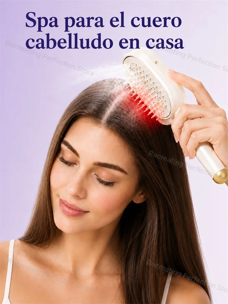 Cepillo Eléctrico Alisador de Cabello sin Calor con Pulverizador de Niebla Fina, Cuidado con Luz Roja, Alisador para Uso en Seco y Húmedo, Carga Rápida