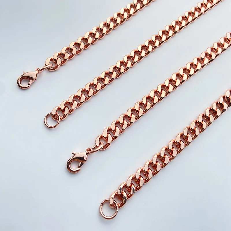Collar de cadena cubana de cobre puro para hombres y mujeres, joyería chapada en oro rosa de estilo moderno, regalo festivo perfecto para cumpleaños