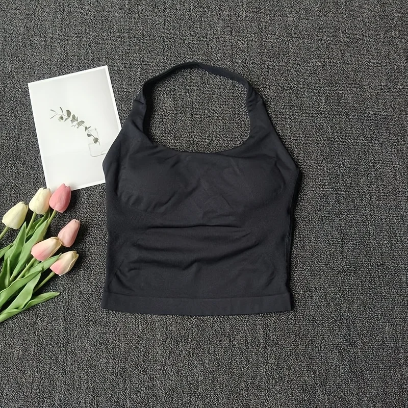 Conjunto Deportivo de Camiseta sin Mangas con Cuello Halter y Espalda Descubierta para Mujer, con Top Deportivo Acolchado y Resistente a Impactos para Yoga, Gimnasio, Ejercicio y Uso Diario al Aire Libre