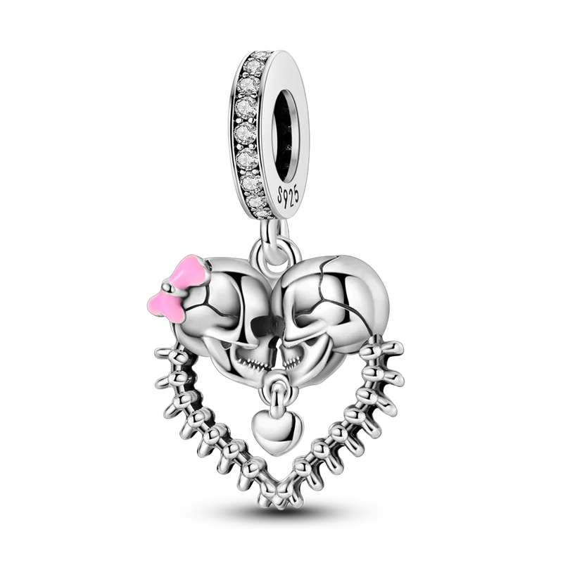 Abalorio Colgante de Plata de Ley 925 con Calavera de Halloween y Cabeza de Calabaza con Circones Brillantes, para Pulsera, Regalo de Joyería DIY para Mujer, 2026