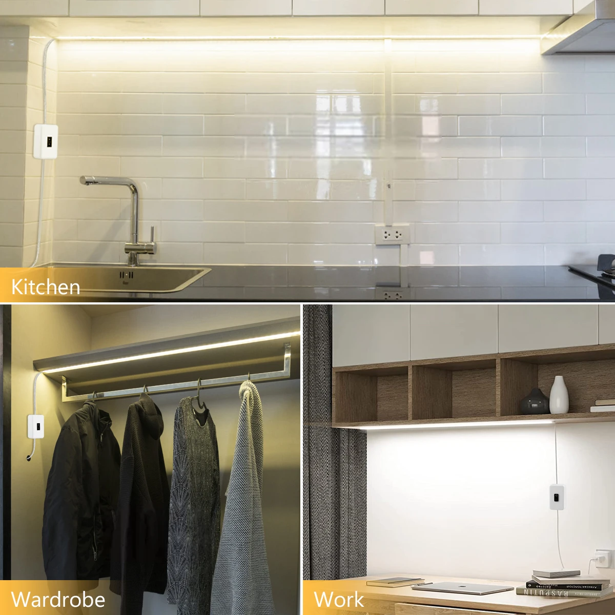 Tira de luces LED COB con Sensor de movimiento, cinta de iluminación impermeable para armario de cocina, 320 LED/M, 5V, USB, barrido manual